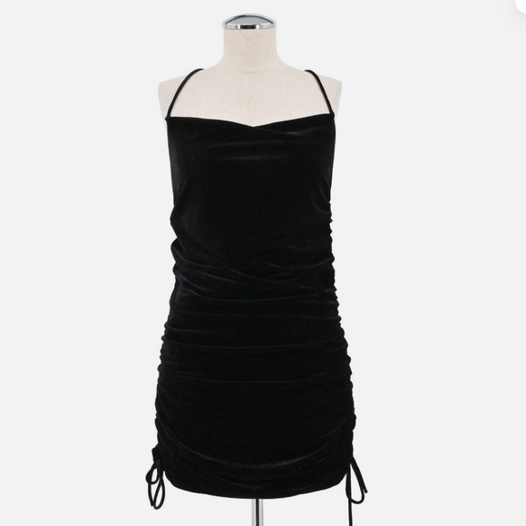 NWOT Zara Draped Black Velvet Mini Dress Sz XS - Picture 4 of 7